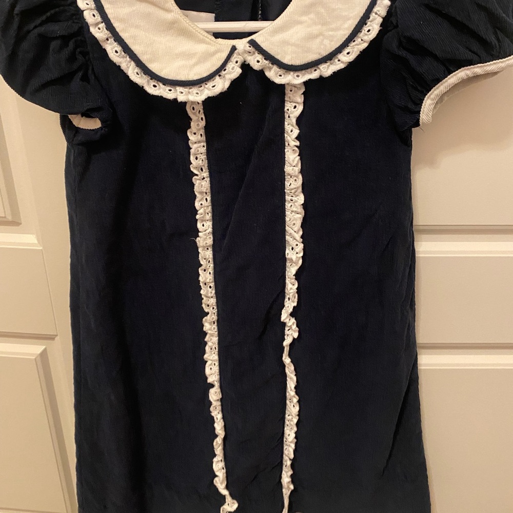 Navy Blue Dress with White Collar and Trim